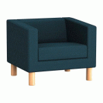 FAUTEUIL ODEL - TISSU BLEU NUIT, PIEDS BOIS