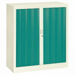 ARMOIRE À RIDEAUX CLASSTOUT H. 100 X L. 90 CM CORPS BEIGE RIDEAUX VERT