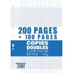 PAGES COPIES DOUBLES - 70 G - A4 - GRANDS CARREAUX - 200 + 100 GRATUITES