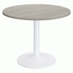 TABLE RONDE EXCELLENS PLATEAU D 100 CM CHÊNE GRIS - 4 PERSONNES - PIED MÉTAL TULIPE BLANC RAL 9003