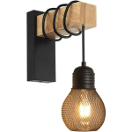 WAY - APPLIQUE MURALE INTERIEUR EN BOIS ET MÉTAL E27 LAMPE VINTAGE RÉTRO INDUSTRIEL STYLE DÉCORATION POUR LE COULOIR RESTAURANT MAISON BAR CAFÉ
