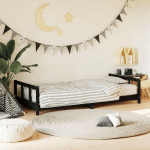 CADRE DE LIT POUR ENFANTS NOIR 90X200 CM BOIS DE PIN MASSIF