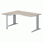 BUREAU COMPACT EXCELLENS L 160 CM CHÊNE GRIS RETOUR À GAUCHE PIÈTEMENT MÉTAL PLUS ALUMINIUM