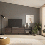 SKRAUT HOME - MEUBLE TV EFFET BOIS DE CHÊNE FONCÉ ET NOIR 207X35X61CM AVEC PIEDS