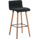 TABOURET DE BAR EN TISSU NOIR COUTURES DÉCORATIVES PIEDS EN BOIS AVEC REPOSE-PIEDS - NOIR