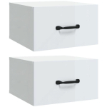 TABLES DE CHEVET MURALES 2 PCS BLANC BRILLANT 35X35X20 CM