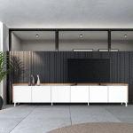 SKRAUT HOME - MEUBLE TV EFFET BOIS BLANC ET CHÊNE 309X35X61CM AVEC PIEDS