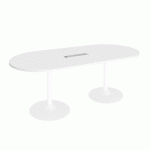 TABLE DE RÉUNION OVALE L 210 CM BLANC PIÈTEMENT COLONNE BLANC EXCELLENS