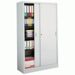 ARMOIRE MÉTALLIQUE GRAND VOLUME - JUMBO PORTES COULISSANTES L 120 X H 200 X P 45 CM GRIS CLAIR