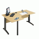 BUREAU COMPACT ALTYS L 160 X P 110 CM PLATEAU HÊTRE RETOUR DROIT PIÉTEMENT MÉTAL ANTHRACITE