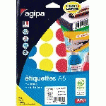 PASTILLE ADHÉSIVE Ø 30 MM AGIPA 101828 COULEURS ASSORTIES - BOÎTE DE 168