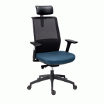 CHAISE DE BUREAU ATLAS TISSU ET MAILLE BLEU - DOSSIER HAUT - APPUI-TÊTE - ACCOUDOIRS 3D - SOUTIEN LOMBAIRE - MÉCANISME SYNCHRONE