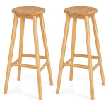 COSTWAY - LOT DE 2 TABOURETS DE BAR EN BAMBOU HAUTEUR 79CM AVEC REPOSE-PIEDS DE STYLE CAMPAGNE, IDÉAL POUR CUISINE, COMPTOIR, BISTRO, BAR