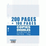 LOT DE 300 PAGES COPIES DOUBLES GRAND FORMAT A4 GRANDS CARREAUX SÉYÈS 70G PERFORÉES - LOT DE 7