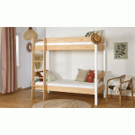 PACK LIT SUPERPOSÉ DOUGLAS + 2 MATELAS  BOIS ET BLANC 90X190 CM/OPT:MATELAS ELBE HD