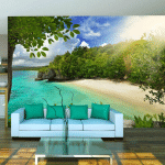 ARTGEIST - PAPIER PEINT PLAGE ENSOLEILLÉE - 100 X 70 CM - VERT ET VERT