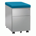 CAISSON MOBILE MÉTAL 2 TIROIRS ALUMINIUM AVEC COUSSIN TURQUOISE