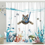 ENSEMBLE DE RIDEAUX DE DOUCHE CYAN BLEU OCÉAN OCÉAN TISSU IMPERMÉABLE RIDEAU DE DOUCHE AVEC ANIMAL PIEUVRE TORTUE ANCRE POISSON NAUTIQUE RIDEAU DE