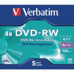 DVD-RW- 4X- LOT DE 5 47GO - VERBATIM