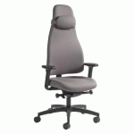 FAUTEUIL DE BUREAU ERGONOMIQUE ORION TISSU GRIS - AVEC ACCOUDOIRS - MÉCANISME SYNCHRONE - PIED NOIR