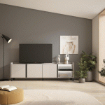 SKRAUT HOME - MEUBLE TV EFFET BOIS BEIGE 207X35X61CM AVEC PIEDS