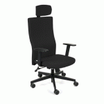 CHAISE DE BUREAU ERGONOMIQUE TEAM PLUS, TISSU, AVEC ACCOUDOIRS 1D ET APPUI-TÊTE, MÉCANISME SYNCHRONE, PIEDS NOIRS - NOIR