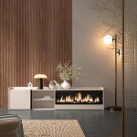 SKRAUT HOME - MEUBLE TV EFFET BOIS BEIGE 212X35X50CM CHEMINÉE EFFET FEU XXL