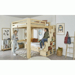 LIT MEZZANINE AVEC ESCALIER PALOMAR XL  BOIS NATUREL 200X200 CM