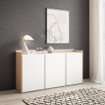 SKRAUT HOME - BUFFET EFFET BOIS BLANC ET CHÊNE 156X35X80CM AVEC LED