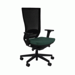 FAUTEUIL DE BUREAU ERGONOMIQUE MARTI, TISSU ET MAILLE, AVEC ACCOUDOIRS 3D, MÉCANISME SYNCHRONE, PIEDS NOIRS - VERT FONCÉ
