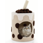 GOPLUS - ARBRE À CHAT BOBA TEA CUP 67CM,GRIFFOIR, BALLE SUSPENDUE, MAISON DE LUXE POUR CHAT AVEC COUSSIN DOUX, CAFÉ ET BEIGE