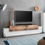 AHD AMAZING HOME DESIGN - MEUBLE TV 4 PLACARDS 3 PORTES BATTANTES DESIGN BOIS BLANC CORONA LOW WHITE
