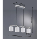 REALITY LEUCHTEN SUSPENSION TOMMY, NICKEL/BLANC, LONGUEUR 75 CM, 4 LAMPES, TISSU