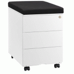 CAISSON MOBILE MÉTAL 3 TIROIRS BLANC AVEC COUSSIN NOIR