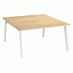 PÔLE DE 2 BUREAUX EDEN ARCHE CHÊNE CLAIR + GOULOTTE L 140 CM PIÈTEMENT BLANC
