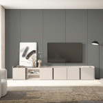 SKRAUT HOME - MEUBLE TV EFFET BOIS BEIGE 309X35X50CM AVEC LED