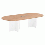 TABLE DE RÉUNION MODULABLE AVEC EXTENSION EXCELLENS L 260 X P 120 CM PLATEAU CHÊNE CLAIR PIEDS CROIX PLEIN BOIS BLANC