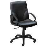 FAUTEUIL DIRECTION LAURÉAT CROÛTE DE CUIR HAUTEUR AJUSTABLE AVEC ACCOUDOIRS À ROULETTES HAUTEUR DOSSIER 55 CM NOIR