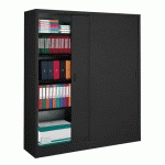 ARMOIRE MÉTAL PORTES COULISSANTES GRANDE LARGEUR L 160 X H 200 X P 45 CM NOIR