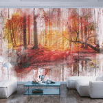 ARTGEIST - PAPIER PEINT FORÊT D'AUTOMNE - 150 X 105 CM - ROUGE ET ORANGE