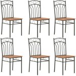 LES TENDANCES - CHAISES DE SALLE À MANGER 6 PCS MARRON MDFCHAISE DE SALLE À MANGER BOIS FONCÉ ET MÉTAL NOIR WAVE - LOT DE 6