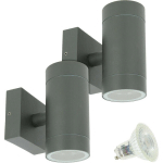 LOT DE 2 APPLIQUES VENICE GRIS ANTHRACITE EXTÉRIEURE DOUBLE FAISCEAU AVEC 4 AMPOULES LED GU10 5W TEMPÉRATURE DE COULEUR: BLANC NEUTRE 4000K