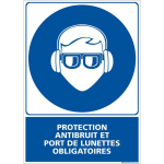 SIGNALETIQUE.BIZ FRANCE - PANNEAU PROTECTION ANTI-BRUIT ET PORT DE LUNETTES OBLIGATOIRES. OBLIGATION SIGNALISATION EPI. AUTOCOLLANT, PVC, ALU