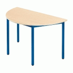 TABLE MODULAIRE DOMINO 1/2 ROND - L. 120 X P. 60 CM - PLATEAU ERABLE - PIEDS BLEUS