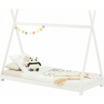 LIT TIPI ELIN LIT ENFANT SIMPLE EN BOIS TYPE MONTESSORI, 90 X 200 CM, EN PIN MASSIF LASURÉ BLANC - BLANC