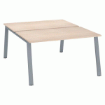 PÔLE 2 BUREAUX ECLA CHÊNE CLAIR L 140 X P 80 CM PIÈTEMENT MÉTAL FINITION ALUMINIUM