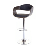 TABOURET DE BAR HHG 048, CHAISE DE BAR, BOIS COURBÉ, DESIGN RÉTRO GRIS, SIMILICUIR NOIR - BLACK