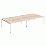PÔLE 4 BUREAUX DROITS ARKO L 360 X P 168 CM PLATEAUX CHÊNE CLAIR PIÈTEMENT MÉTAL BLANC