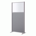 CLOISON B-ZEN DE SÉPARATION SEMI VITRÉE TISSU BONDAI GRIS - H 160 X L 81 CM CADRE GRIS ARGENT -SANS PIED