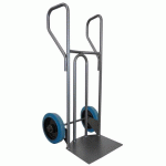 DIABLE ACIER TABLIER INCURVÉ POIGNÉE FERMÉE GRANDE PELLE 250 KG ROUES CAOUTCHOUC BLEU